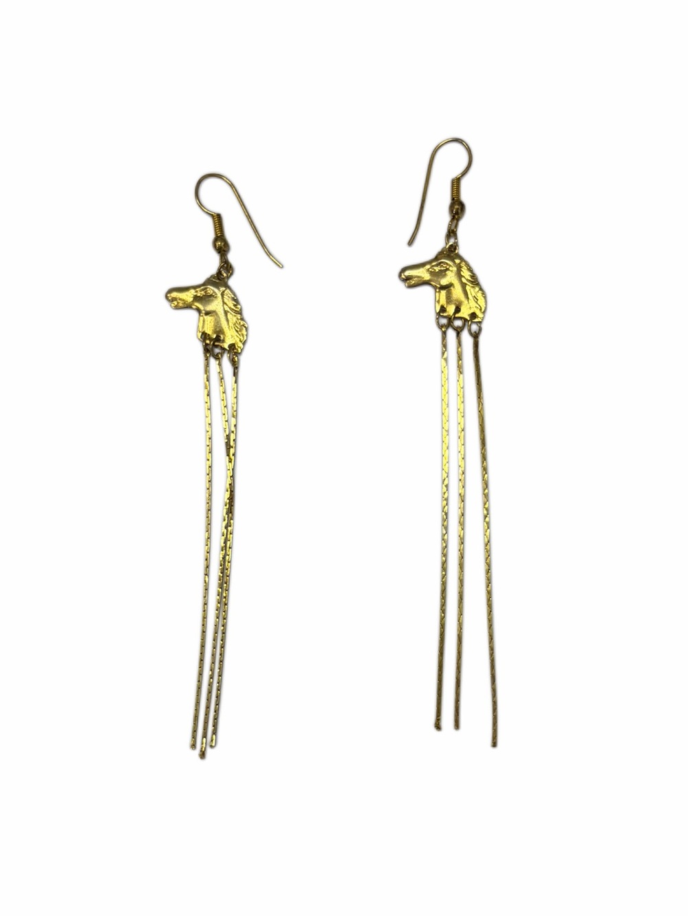 NWOT Vintage Goldtone Horse Head Dangle Earrings
